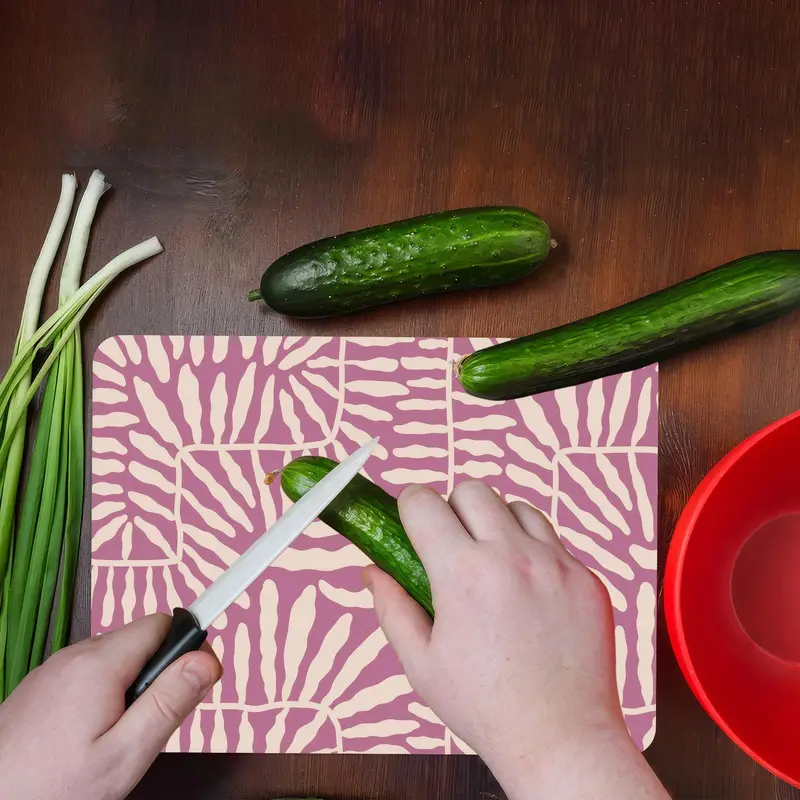Boho Pink Glass Cutting Board with Modern Minimal Pattern
