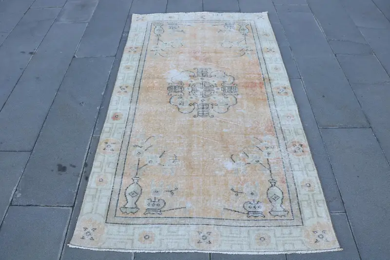 Alfombra de patchwork naranja y verde, decoración vibrante de 3,5x6,3 ft