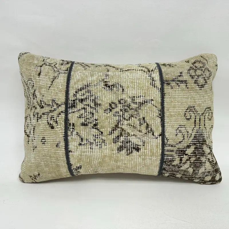 Beige & braunes Patchwork-Wurfkissen, handgefertigtes besticktes Kissen