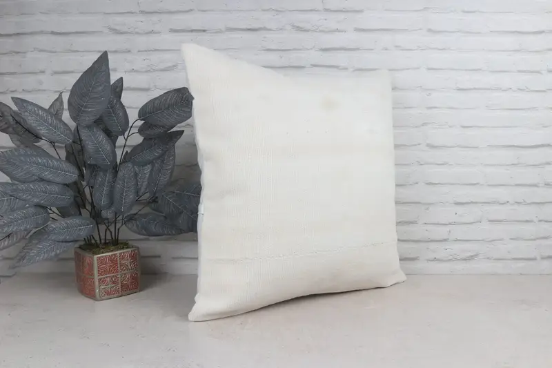 Throw Kilim Pillow, Aesthetic Pillow, Cozy Throw Cushion, 24x24 White Cushion Case, Boho Pillow Sham Cover, Antique Pillows, Pillow Sham - 4