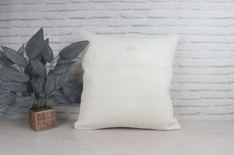 Throw Kilim Pillow, Aesthetic Pillow, Cozy Throw Cushion, 24x24 White Cushion Case, Boho Pillow Sham Cover, Antique Pillows, Pillow Sham - 1