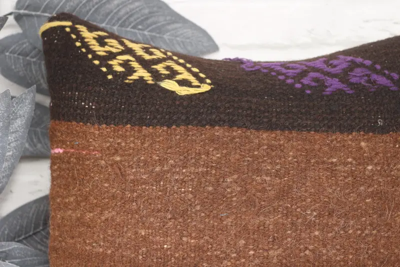 Almohada de kilim turco, simulacro de almohada tribal, funda de almohada, almohada turca, cubierta de almohada marrón 14x14, almohada kilim - 2