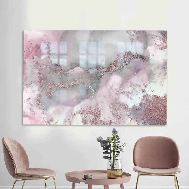 Elegant Printed Glass: Luxury Marble, Pink, Shimmery Design
