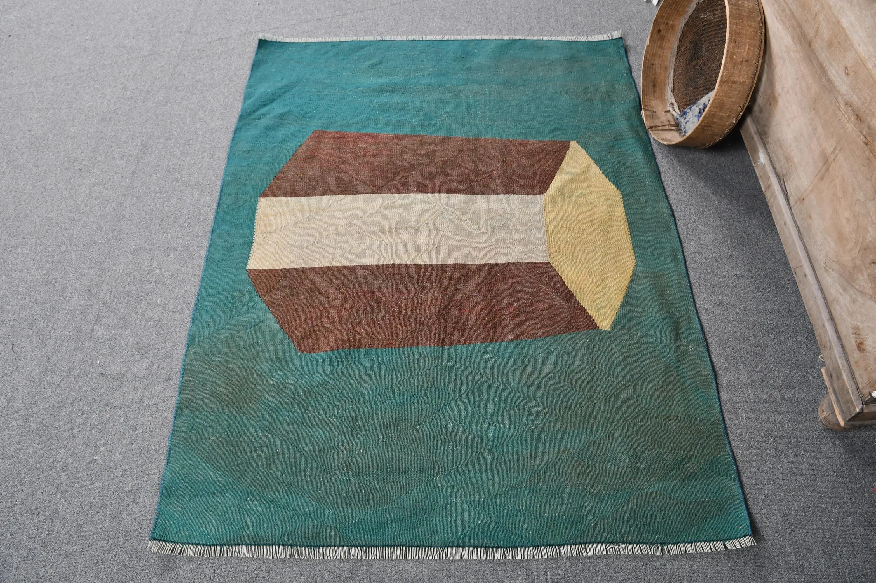 Vintage 3.4x4.4 ft Rug, Kilim Turkish Rug, Green Rug Wool - 1