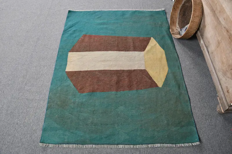 Alfombra Persa Verde, 3,4x4,4ft Decoración Elegante