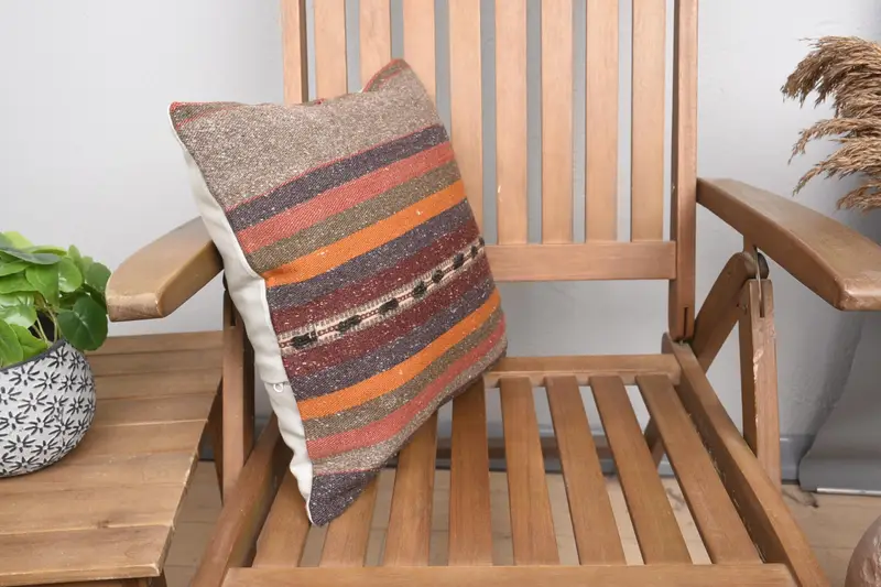 16x16 Orange Cushion Cover, Turkish Kilim Pillow, Cushion Case, Accent Throw Pillow Cover, Vintage Kilim Pillow, Kilim Pillow Cover - 2