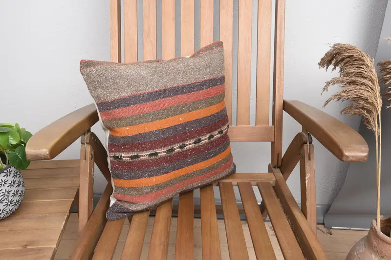 16x16 Orange Cushion Cover, Turkish Kilim Pillow, Cushion Case, Accent Throw Pillow Cover, Vintage Kilim Pillow, Kilim Pillow Cover - 1