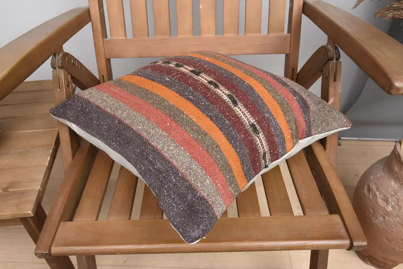 16x16 Orange Cushion Cover, Turkish Kilim Pillow, Cushion Case, Accent Throw Pillow Cover, Vintage Kilim Pillow, Kilim Pillow Cover - 4