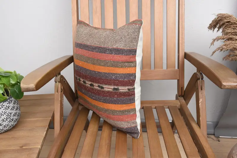 16x16 Orange Cushion Cover, Turkish Kilim Pillow, Cushion Case, Accent Throw Pillow Cover, Vintage Kilim Pillow, Kilim Pillow Cover - 3