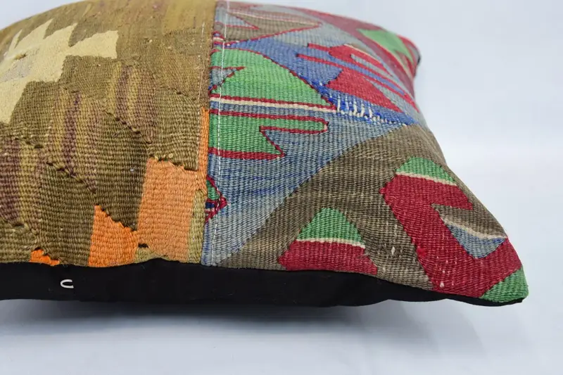 Vintage Pillow, Pillow for Sofa, Cushion Case, Hippie Throw Pillow Case, Gift Pillow, Handwoven Pillow, 16x16 Brown Pillow Sham - 5