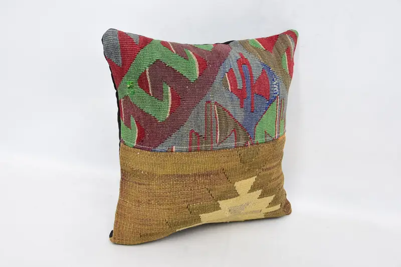 Vintage Pillow, Pillow for Sofa, Cushion Case, Hippie Throw Pillow Case, Gift Pillow, Handwoven Pillow, 16x16 Brown Pillow Sham - 3