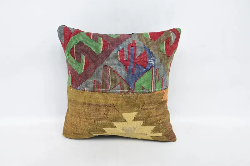 Vintage Pillow, Pillow for Sofa, Cushion Case, Hippie Throw Pillow Case, Gift Pillow, Handwoven Pillow, 16x16 Brown Pillow Sham - 1