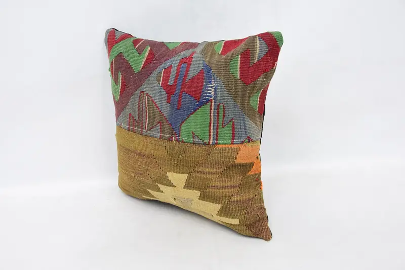 Vintage Pillow, Pillow for Sofa, Cushion Case, Hippie Throw Pillow Case, Gift Pillow, Handwoven Pillow, 16x16 Brown Pillow Sham - 4