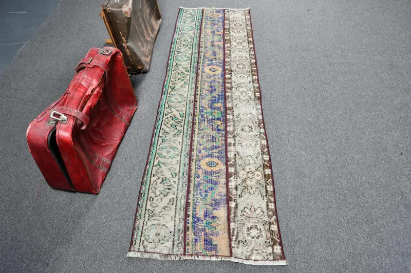 2.1x7 ft Türk Halısı, Runner Vintage Halı, Mavi Hayvan Baskı Halı - 1