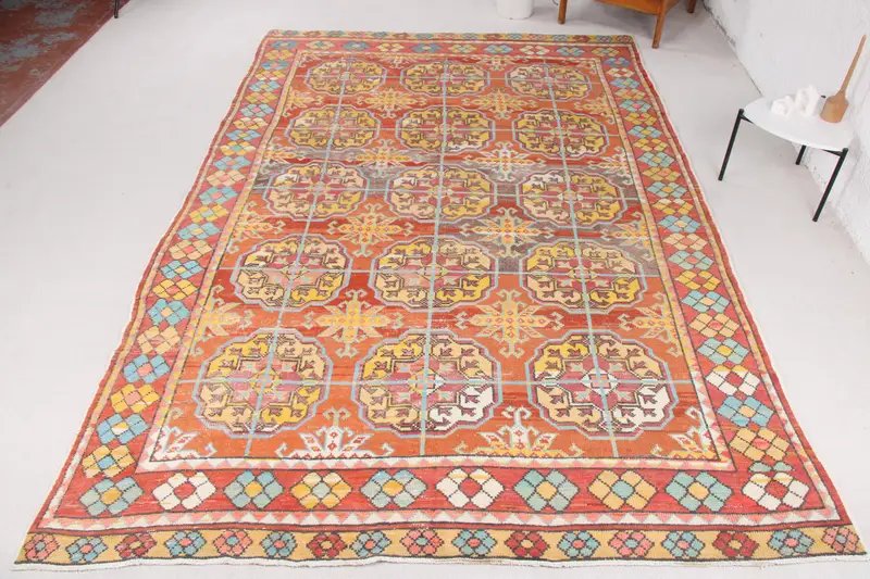 Handmade Orange Rug, Southwestern Pattern 6,2x11,1 ft