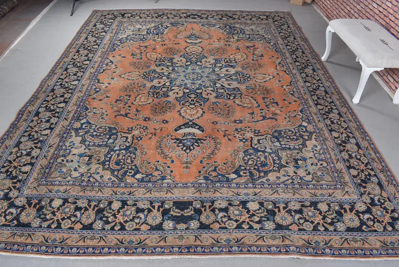 Alfombra Vibrante Naranja y Azul, 0,8x12,6ft Diseño Oriental