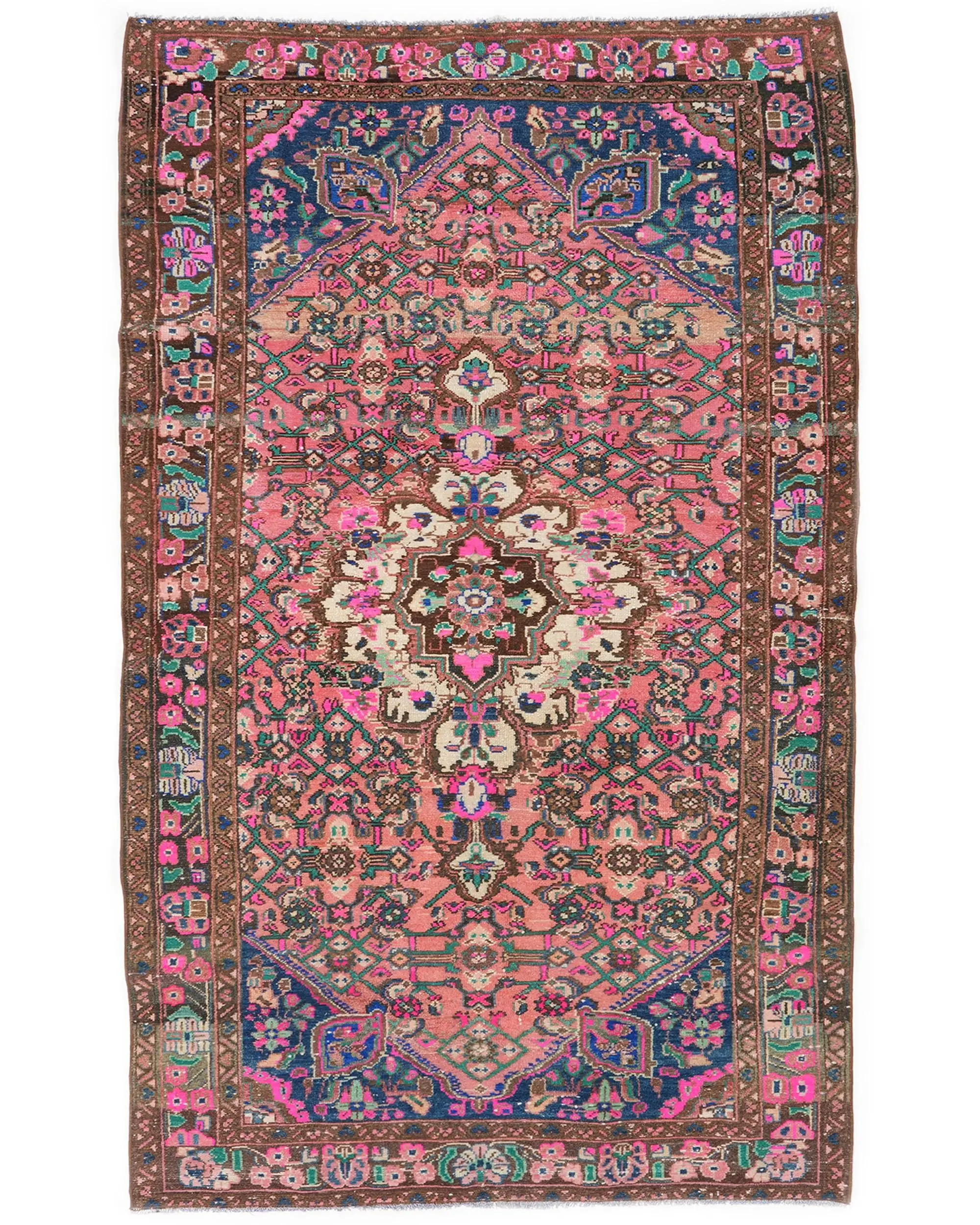 3,9x8 ft Vintage Teppich, türkischer Teppich, rosa blauer Wollteppich - 1