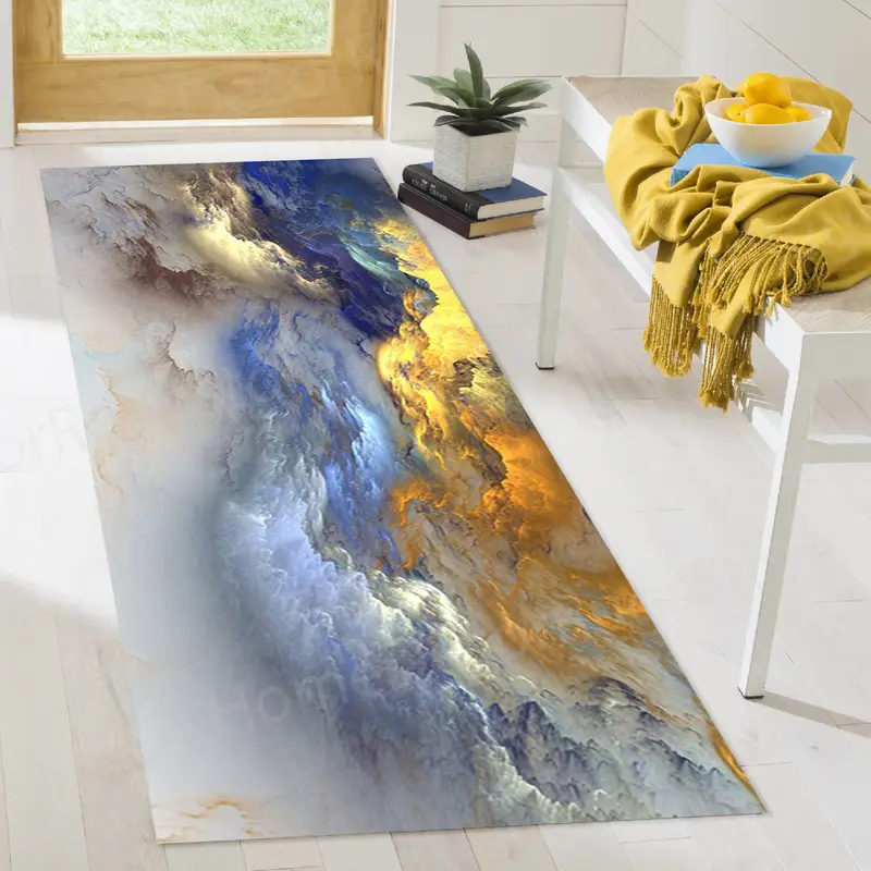 Blue Cloudy & Yellow Cloudy Contemporary Printed Rug