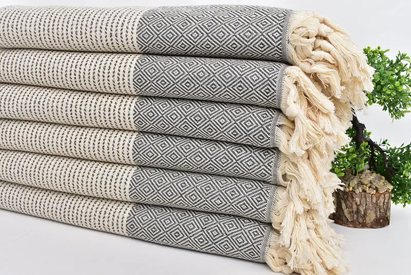 Personalized Beach Towel, Bridal Shower Favors, Spa Gift, Authentic Turkish hammam peshtemal, 70x36 Cotton Diamond Towel, Large Turkish Towel - 3