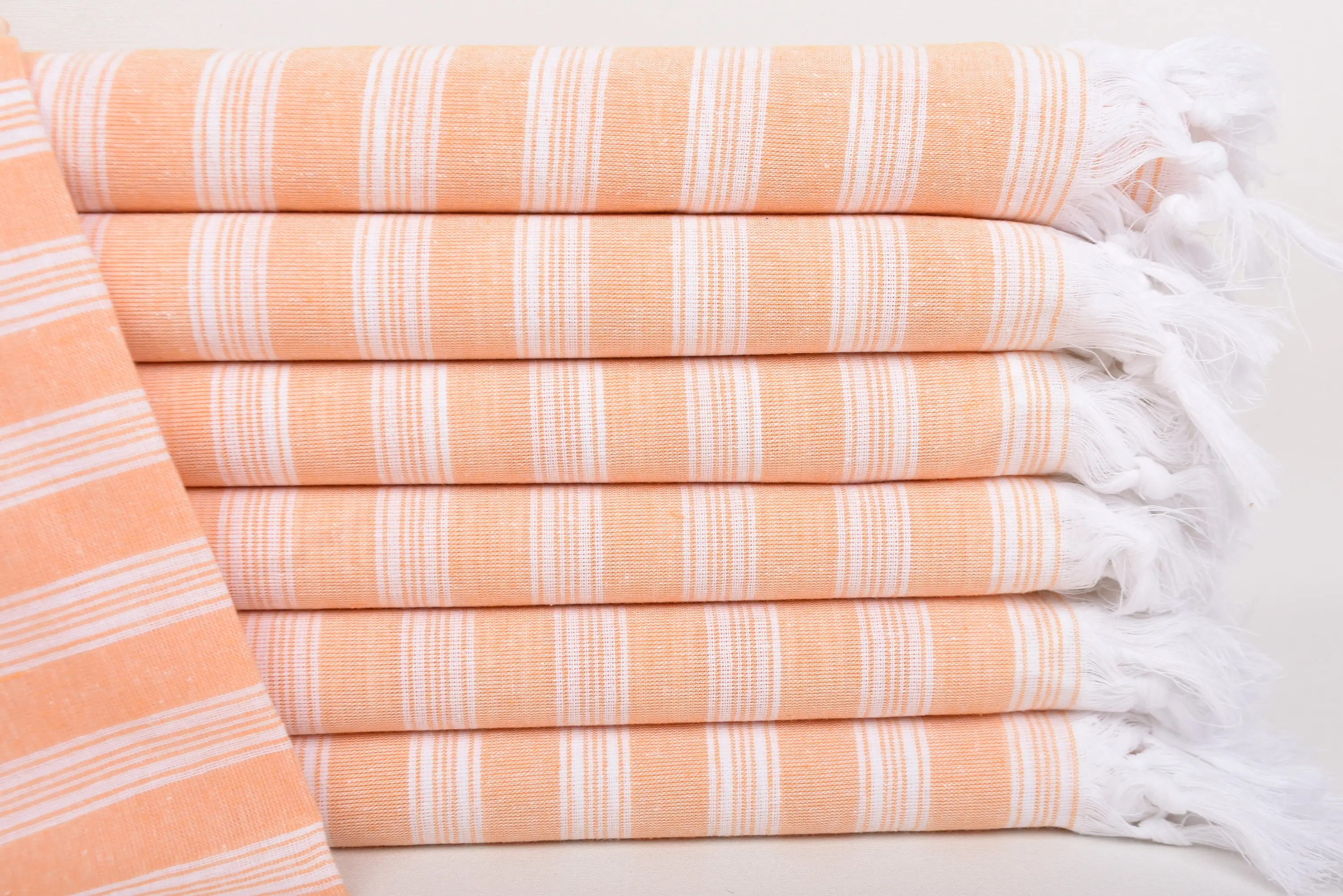 Light Orange Striped Handmade Turkish Bath Towel, 70x40 Inches - 1