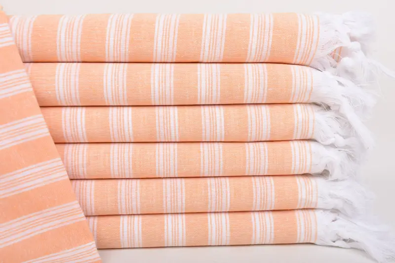Light Orange Striped Handmade Turkish Bath Towel, 70x40 Inches