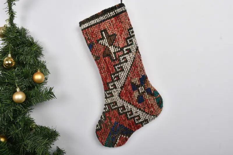 Patrón de adornos navideños, calcetín Kilim tejido de 7 pulgadas