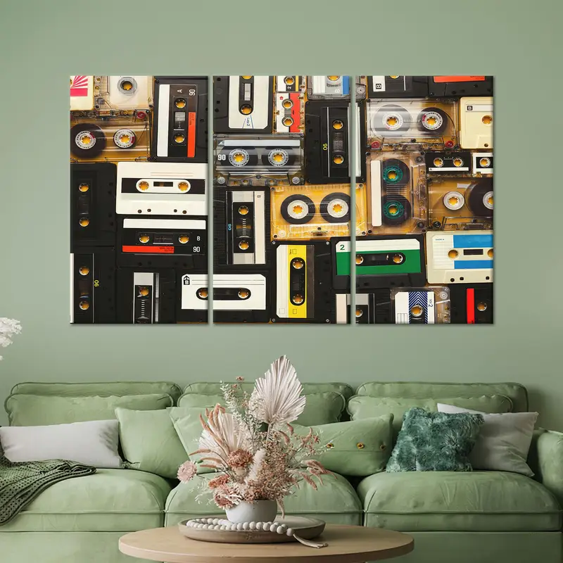 Lienzo impreso en casete vintage: arte retro nostálgico del audio