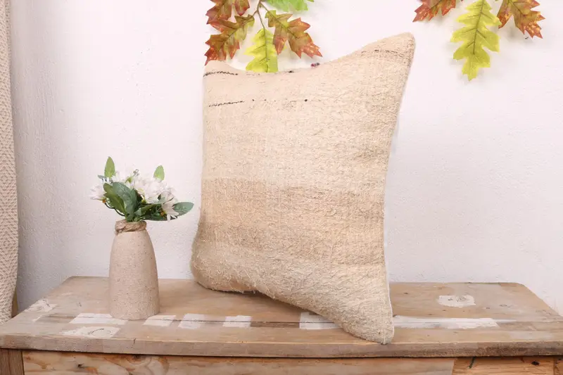Retro Pillow Cover, 16x16 Beige Pillow Cover, Gift Pillow, Pillow Cover, Kilim Cushion Sham, Natural Cushion Case, Vintage Kilim Pillow - 4