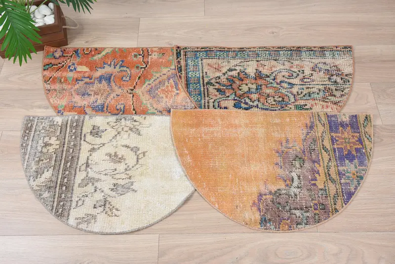 Eco-friendly vintage kilim rug, 18x30 inches half-round doormat