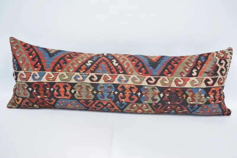 Rotes 16x48 geometrisches Wurfkissen, handgemachtes Hanfkissen