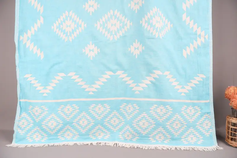 Personalized Beach Towel Organic Cotton Turquoise, Beige, 36x71 Inches