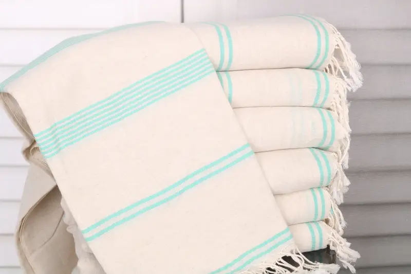 Striped Towel Personalized Beach Towel Green Cotton, 36x71 Inches