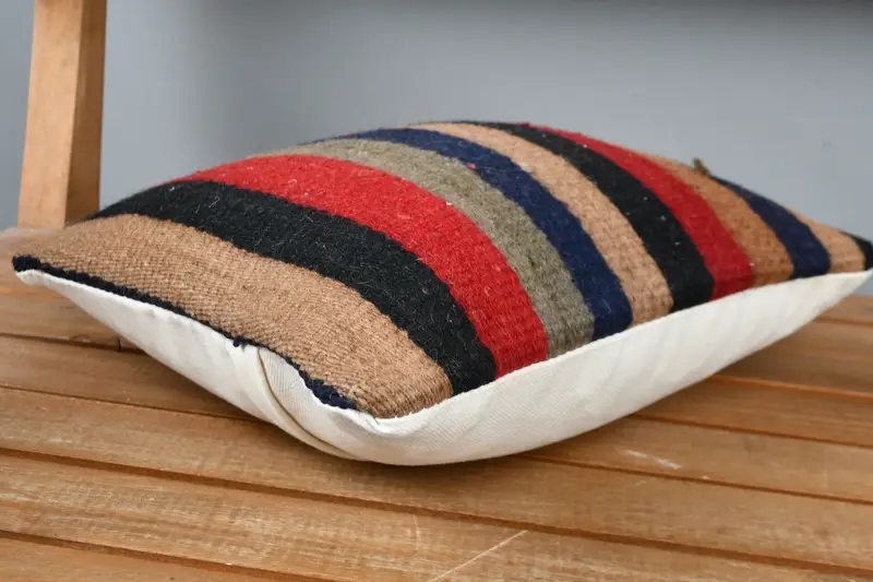 Ethnical Kilim Rug Pillow, Pillow Cover, Natural Pillow Cover, 12x12 Red Pillow Cover, Antique Pillows, Wool Kilim Pillow Pillow, Home Decor Pillow - 3