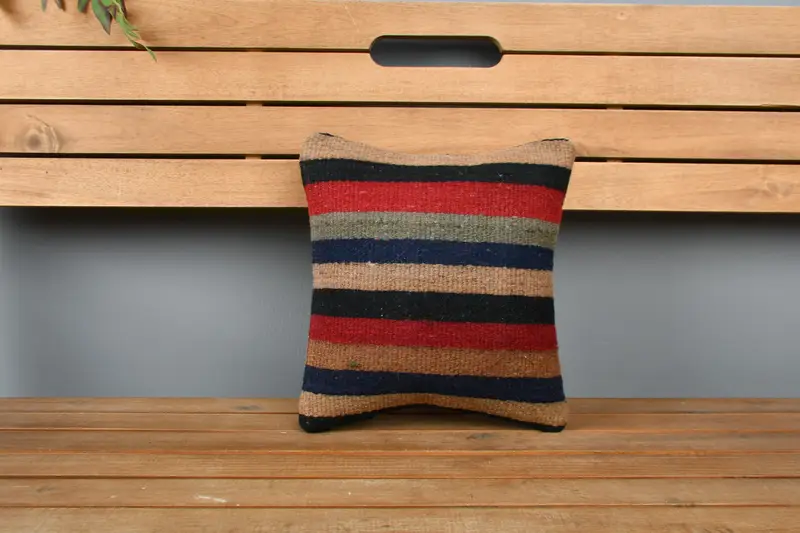 Ethnical Kilim Rug Pillow, Pillow Cover, Natural Pillow Cover, 12x12 Red Pillow Cover, Antique Pillows, Wool Kilim Pillow Pillow, Home Decor Pillow - 6