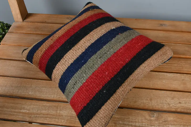 Ethnical Kilim Rug Pillow, Pillow Cover, Natural Pillow Cover, 12x12 Red Pillow Cover, Antique Pillows, Wool Kilim Pillow Pillow, Home Decor Pillow - 2