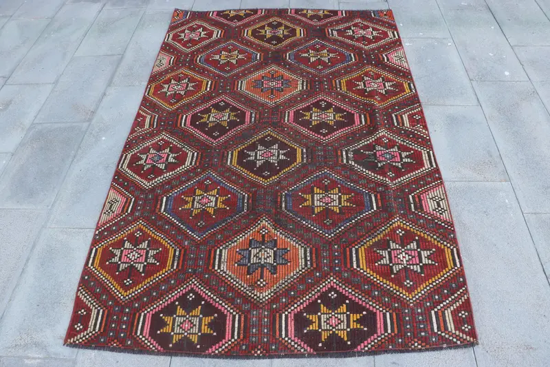 Red and Orange Polka Dot Rug, 127x198 cm