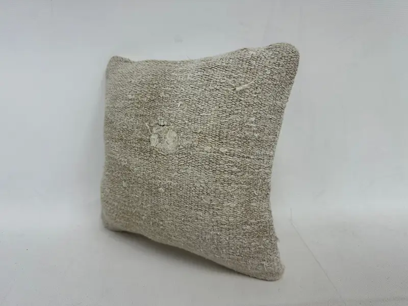 Ottoman Cushion Case, Kilim Pillow, Pillow for Couch, Vintage Pillow, Cushion Case, Neutral Throw Cushion Case, 12x12 Beige Cushion - 4