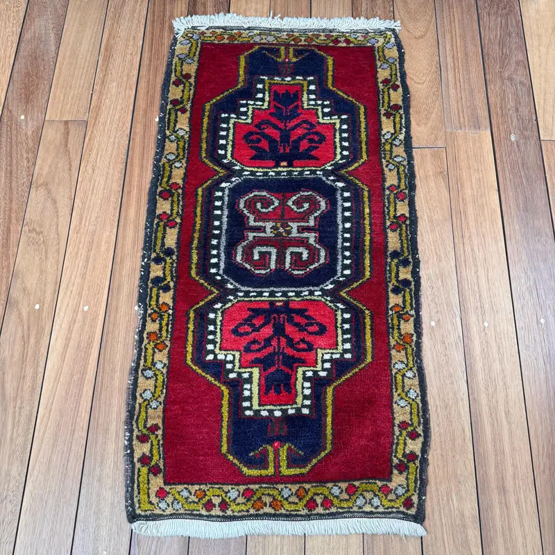 Alfombra turca Oushak de 1,7x3,2 pies, alfombra vintage, alfombra de lana floral roja - 1