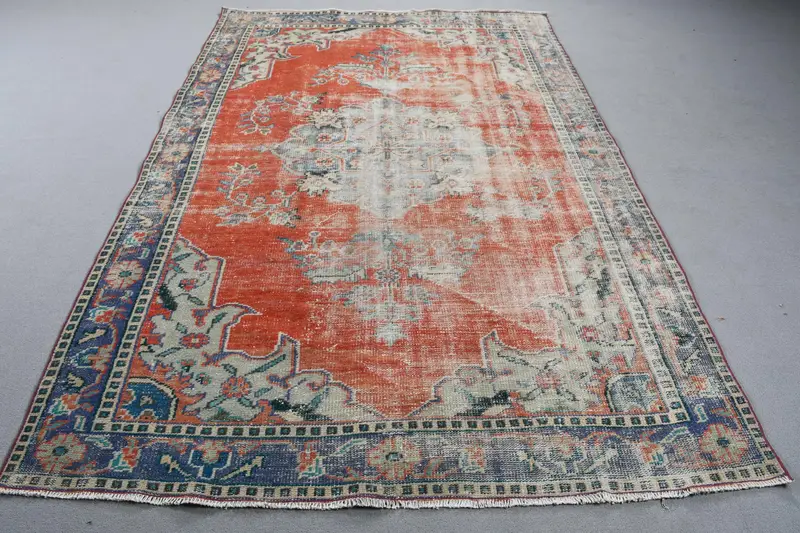 Vintage Türk Oushak Halısı 5.6x8.7 ft (172x266 cm), Kırmızı Oryantal Yün Halı - 1