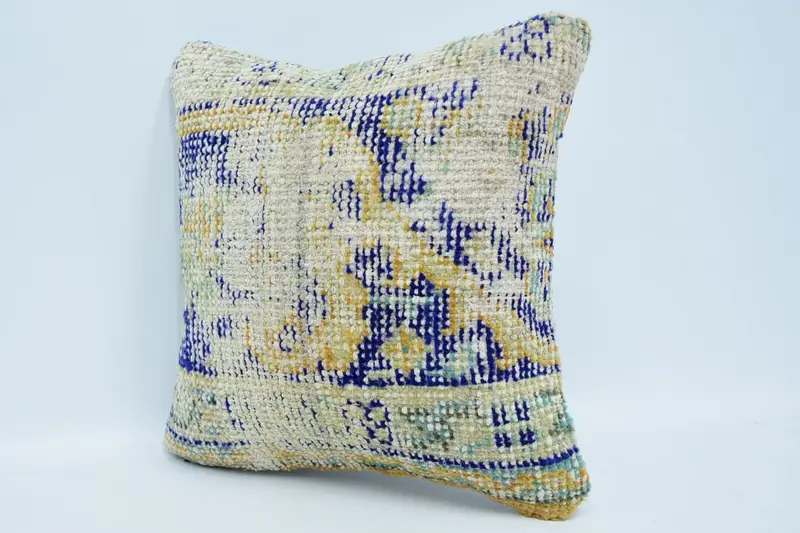 Kilim Cushion Sham, Antique Pillows, 16x16 Blue Cushion Case, Gift Pillow, Bohemian Cushion Cushion Cover, Cushion Case, Bed Pillow Cover - 4