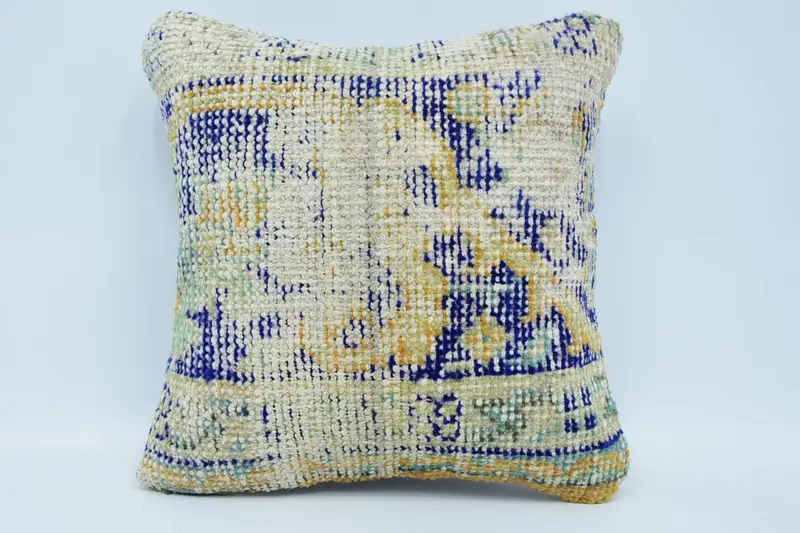 Kilim Cushion Sham, Antique Pillows, 16x16 Blue Cushion Case, Gift Pillow, Bohemian Cushion Cushion Cover, Cushion Case, Bed Pillow Cover - 1
