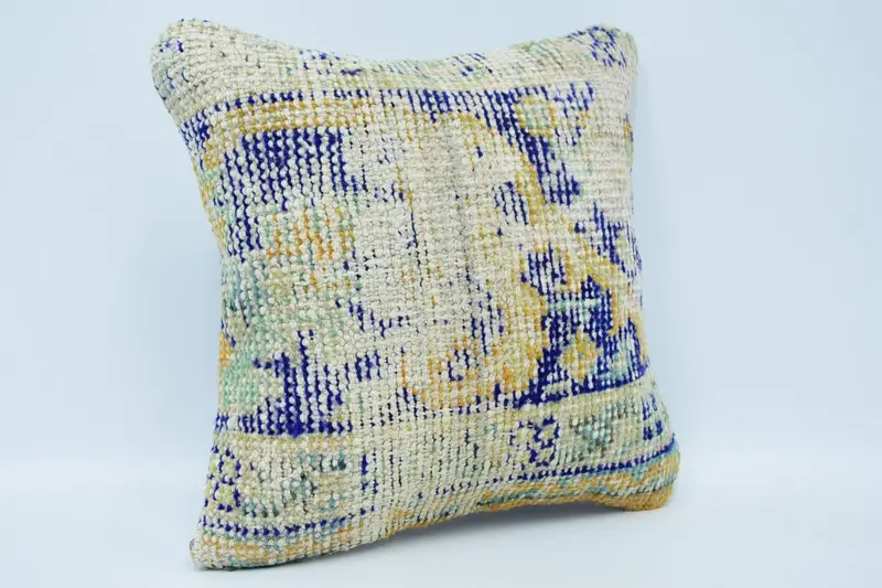 Kilim Cushion Sham, Antique Pillows, 16x16 Blue Cushion Case, Gift Pillow, Bohemian Cushion Cushion Cover, Cushion Case, Bed Pillow Cover - 3