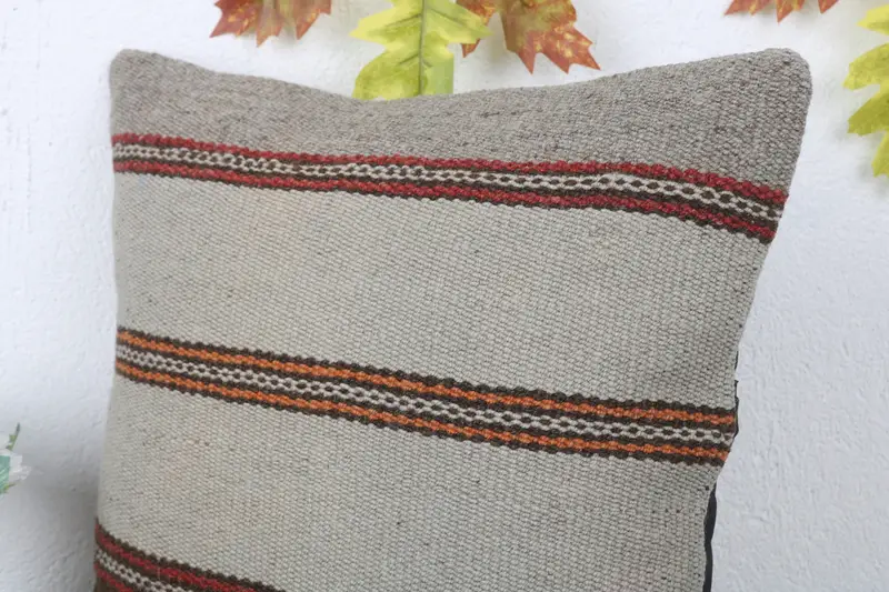 Cushion, Kilim Cushion Sham, Hippie Throw Pillow Cover, Retro Throw Pillow Cover, Boho Pillow, Gift Pillow, 16x16 Beige Pillow Cover - 5