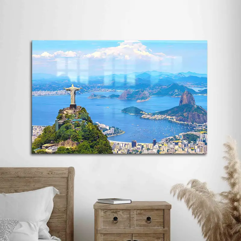 Vidrio impreso: Paisaje urbano de Río de Janeiro con el Cristo Redentor