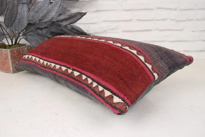Kilim Pillow Cover, Cushion, Ethnical Kilim Rug Pillow, Pillow for Couch, Nautical Throw Pillow Case, 12x24 Red Cushion Case, Ottoman Pillow Case - 6