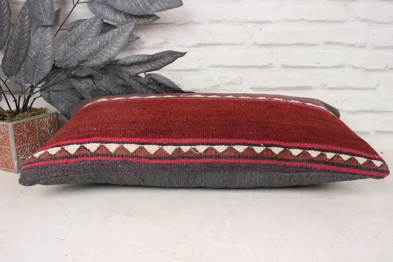 Kilim Pillow Cover, Cushion, Ethnical Kilim Rug Pillow, Pillow for Couch, Nautical Throw Pillow Case, 12x24 Red Cushion Case, Ottoman Pillow Case - 5