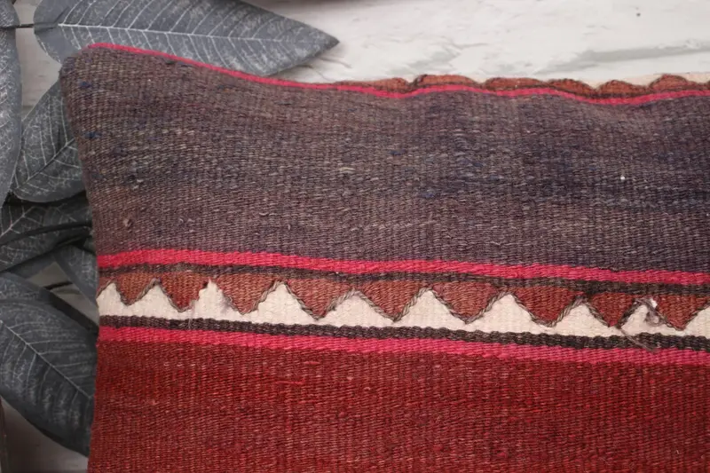 Kilim Pillow Cover, Cushion, Ethnical Kilim Rug Pillow, Pillow for Couch, Nautical Throw Pillow Case, 12x24 Red Cushion Case, Ottoman Pillow Case - 2
