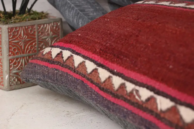 Kilim Pillow Cover, Cushion, Ethnical Kilim Rug Pillow, Pillow for Couch, Nautical Throw Pillow Case, 12x24 Red Cushion Case, Ottoman Pillow Case - 7