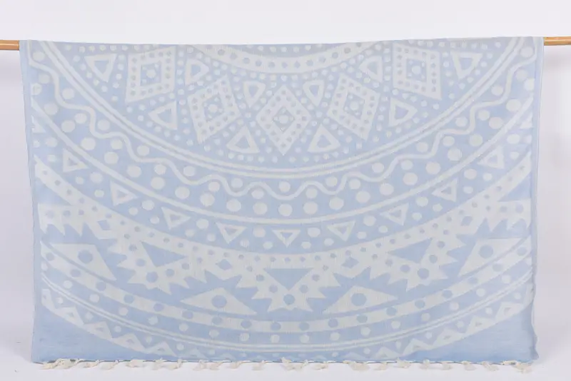Personalized Turkish Towel Bath Towel Light Blue Round Pattern, 70x40 Inches