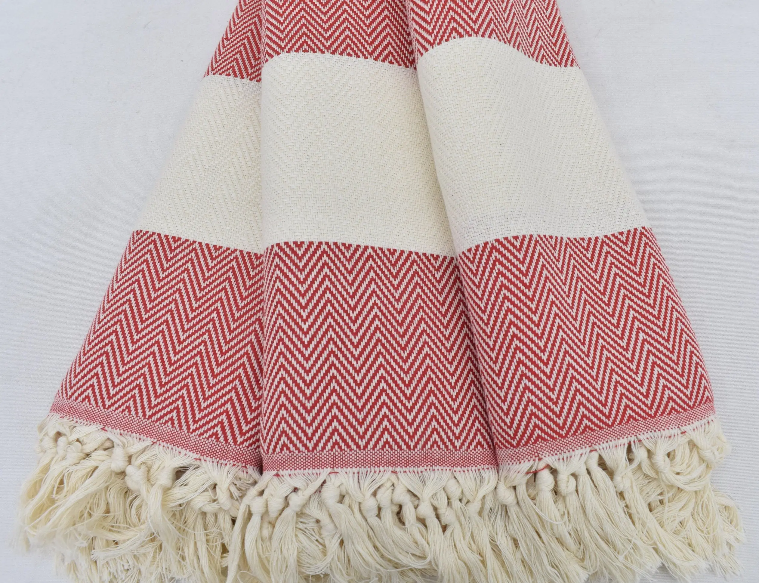 Personalized Red Herringbone Beach Towel, 70x40 Inches - 1